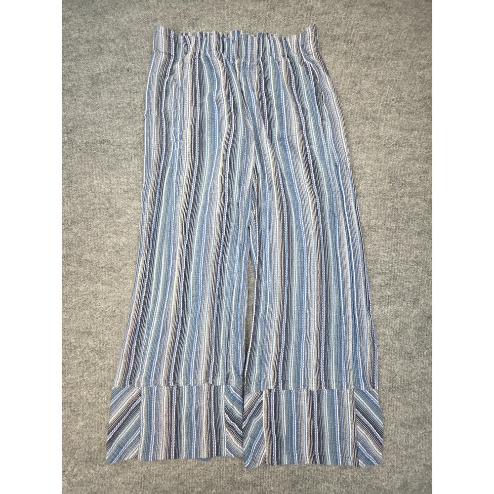 Free People Days End Pants Womens Medium Blue Striped Cotton Wide Leg